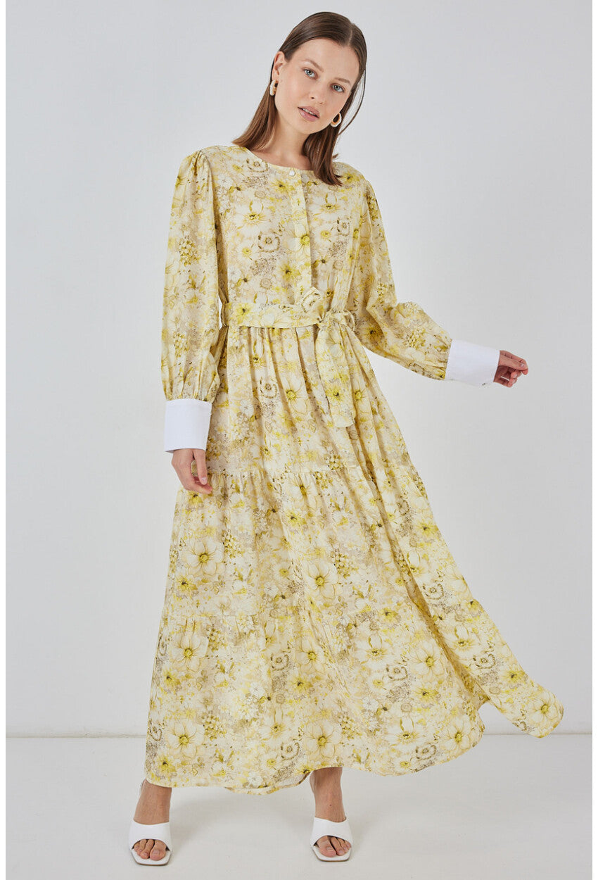 Kadın Kuşaklı Uzun Elbise 2584