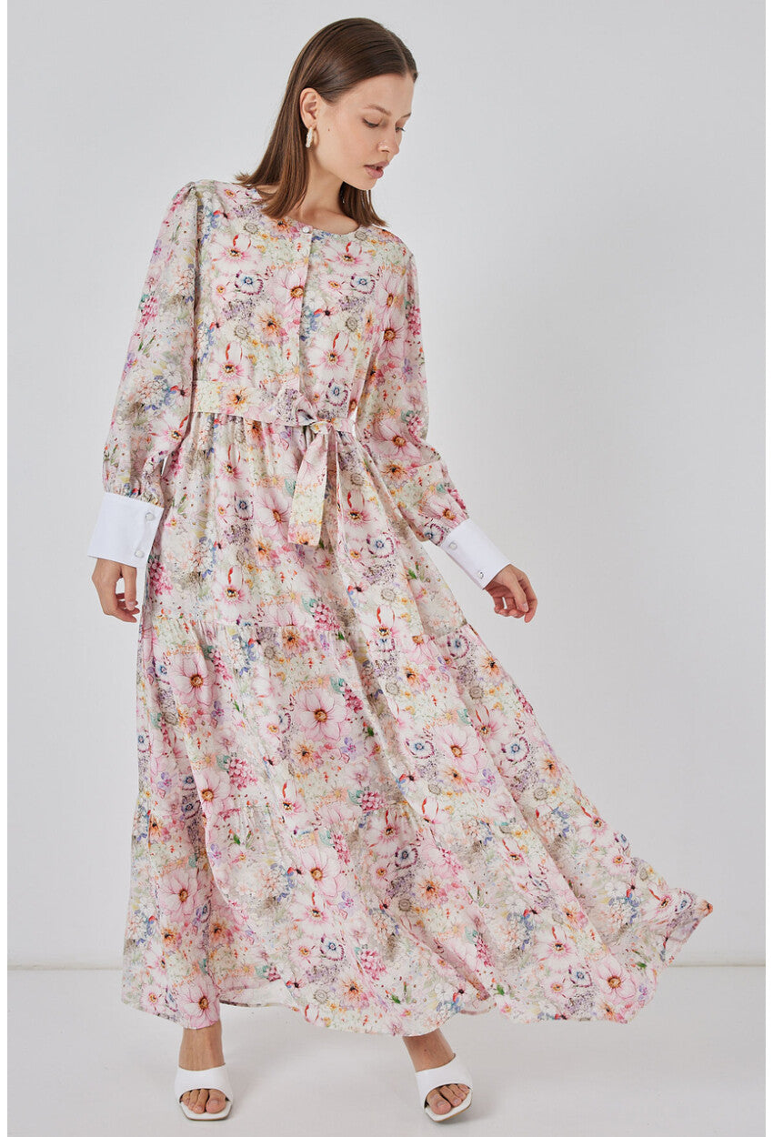 Kadın Kuşaklı Uzun Elbise 2584