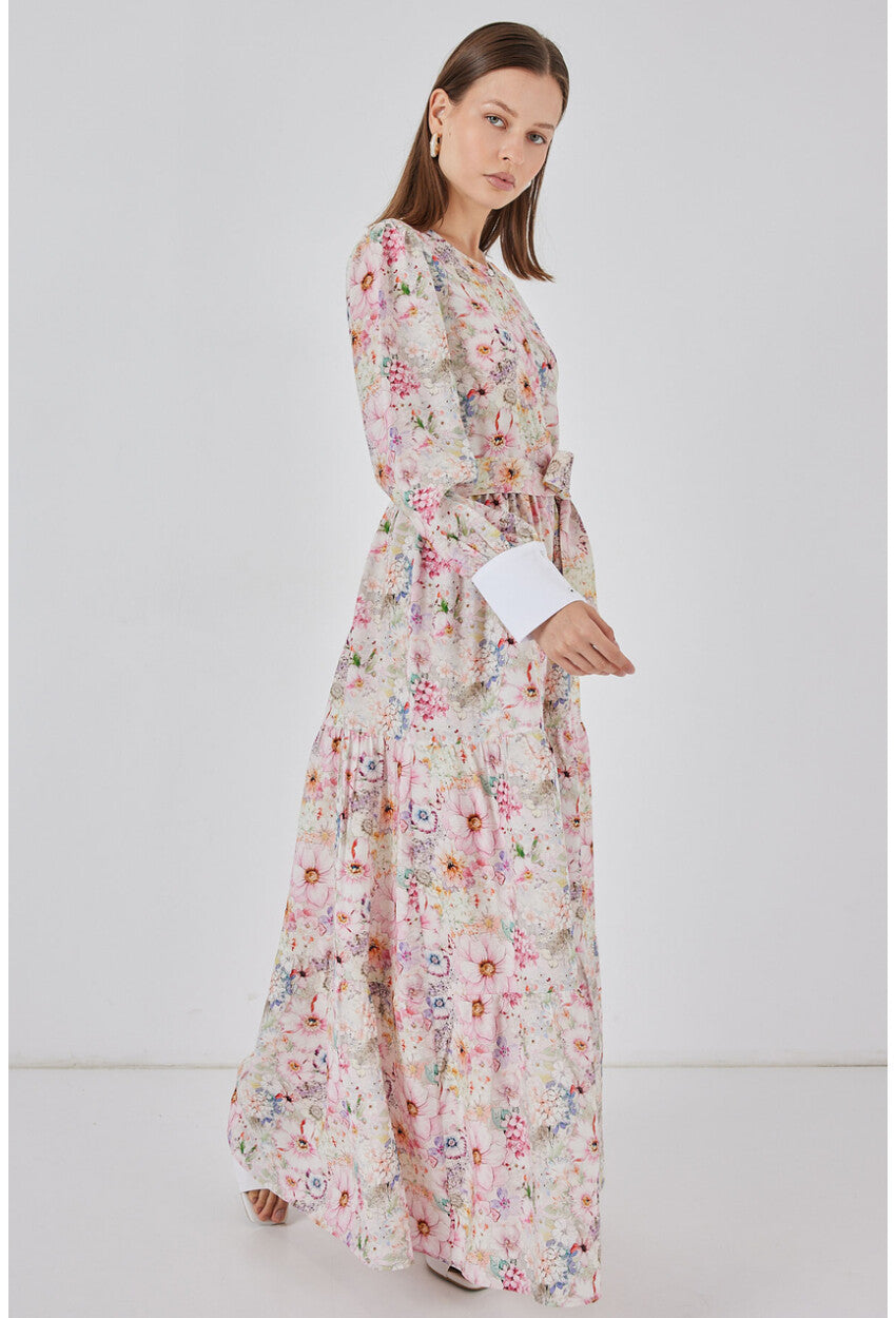 Kadın Kuşaklı Uzun Elbise 2584