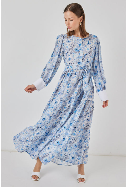 Kadın Kuşaklı Uzun Elbise 2584