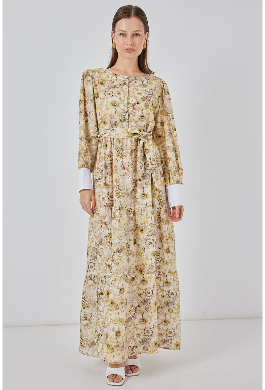 Kadın Kuşaklı Uzun Elbise 2584