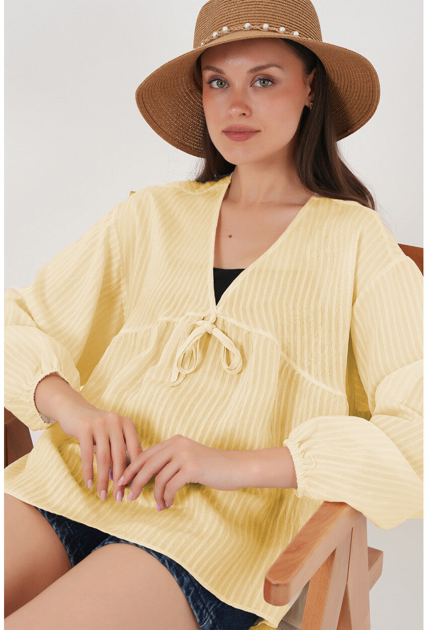Kadın Önü Bağcıklı Uzun Kol Bluz 946