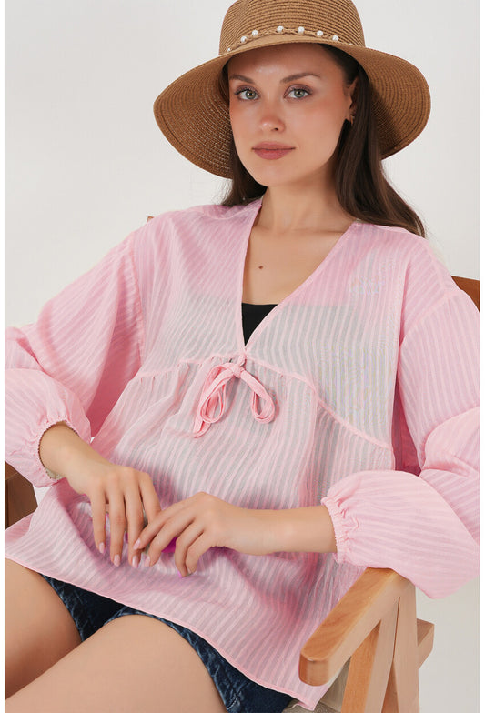 Kadın Önü Bağcıklı Uzun Kol Bluz 946