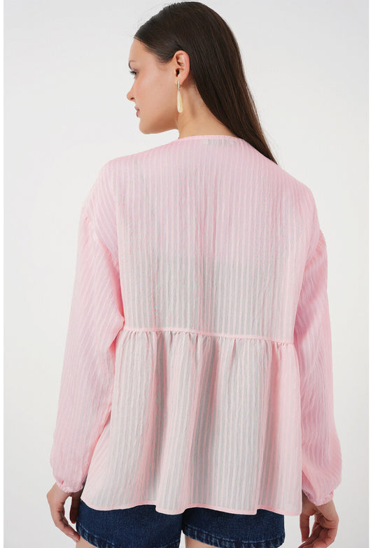 Kadın Önü Bağcıklı Uzun Kol Bluz 946