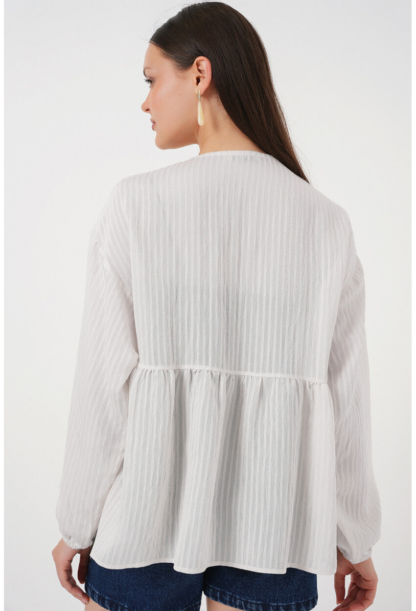 Kadın Önü Bağcıklı Uzun Kol Bluz 946