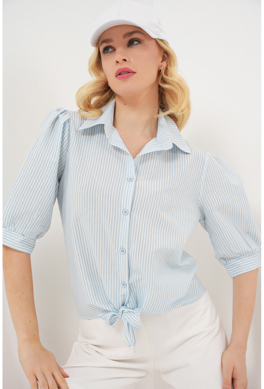 Kadın Önü Bağlamalı Çizgili Gömlek 20323