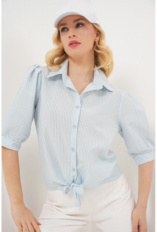 Kadın Önü Bağlamalı Çizgili Gömlek 20323