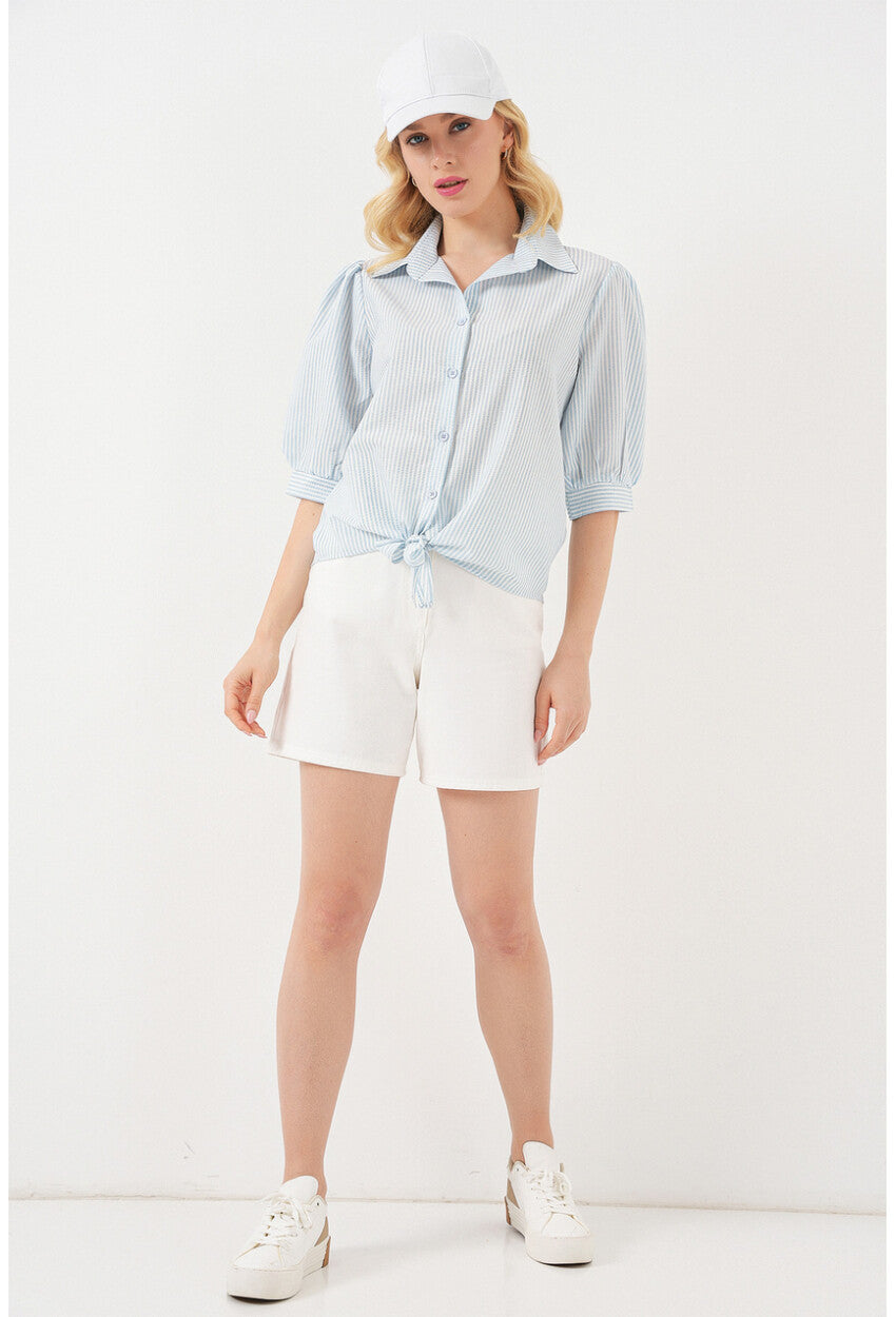 Kadın Önü Bağlamalı Çizgili Gömlek 20323