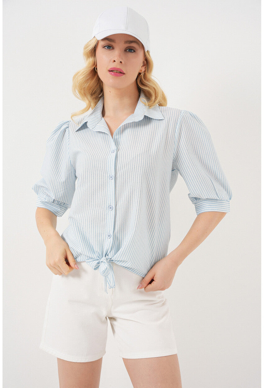 Kadın Önü Bağlamalı Çizgili Gömlek 20323