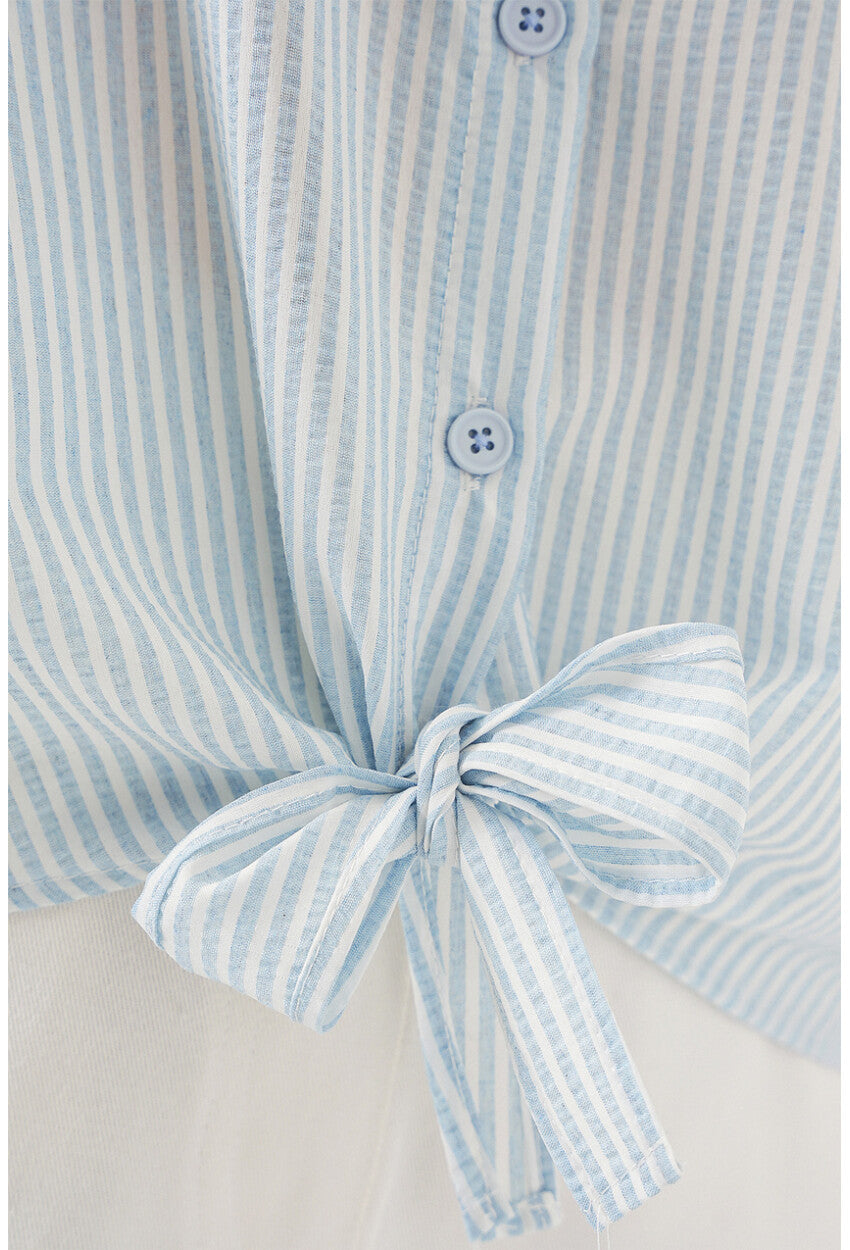 Kadın Önü Bağlamalı Çizgili Gömlek 20323