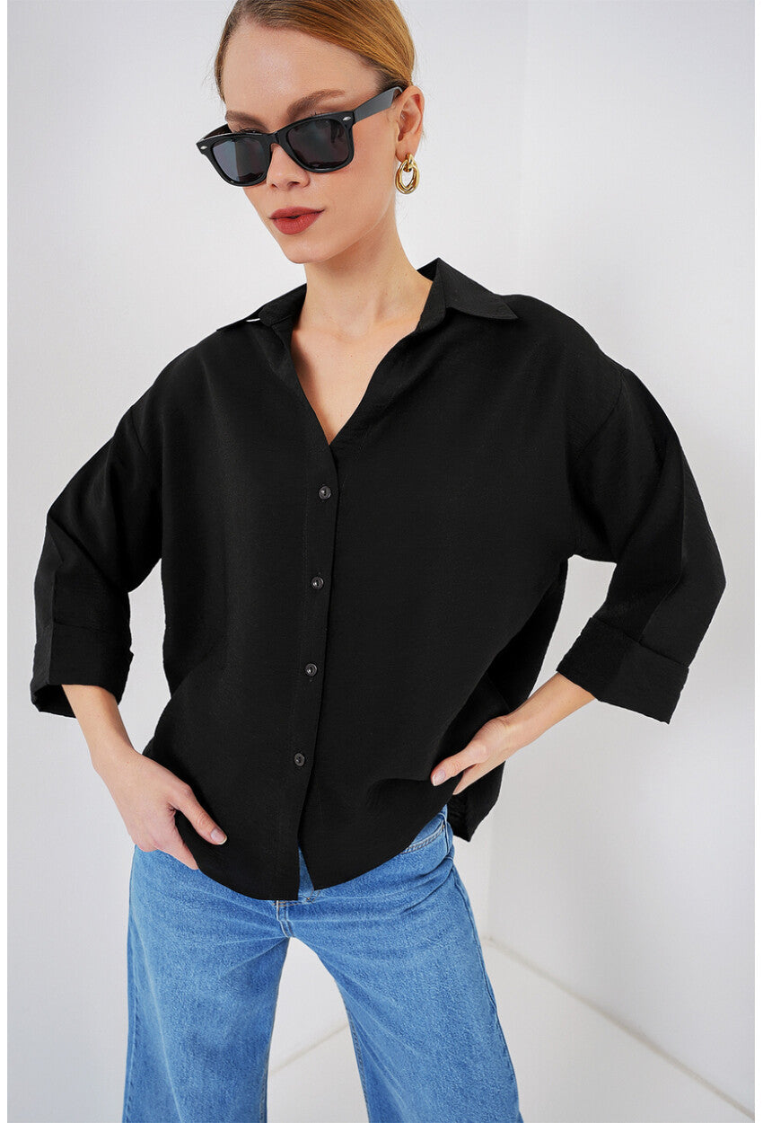 Kadın Oversize Kısa Kol Gömlek 20315
