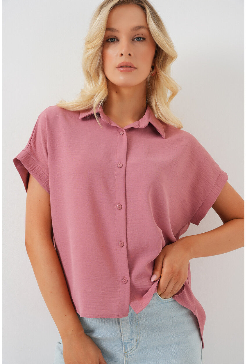 Kadın Oversize Kısa Kol Gömlek 20322