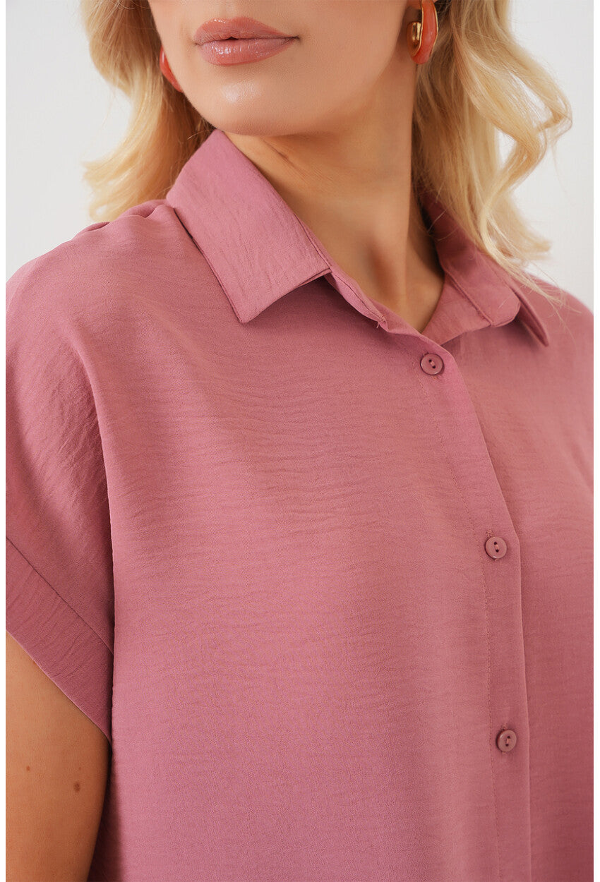 Kadın Oversize Kısa Kol Gömlek 20322
