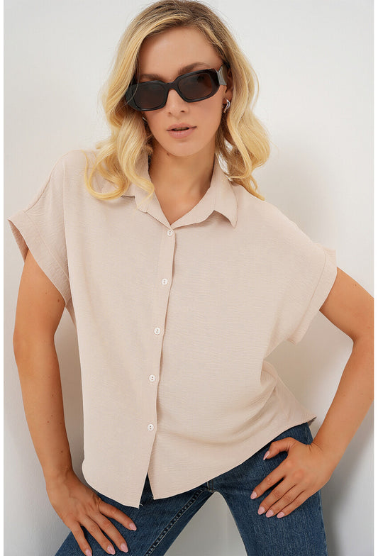 Kadın Oversize Kısa Kol Gömlek 20322