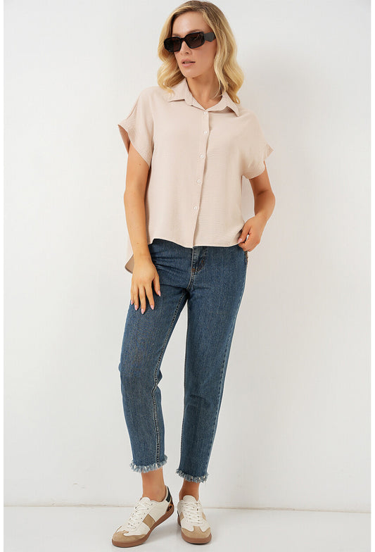 Kadın Oversize Kısa Kol Gömlek 20322
