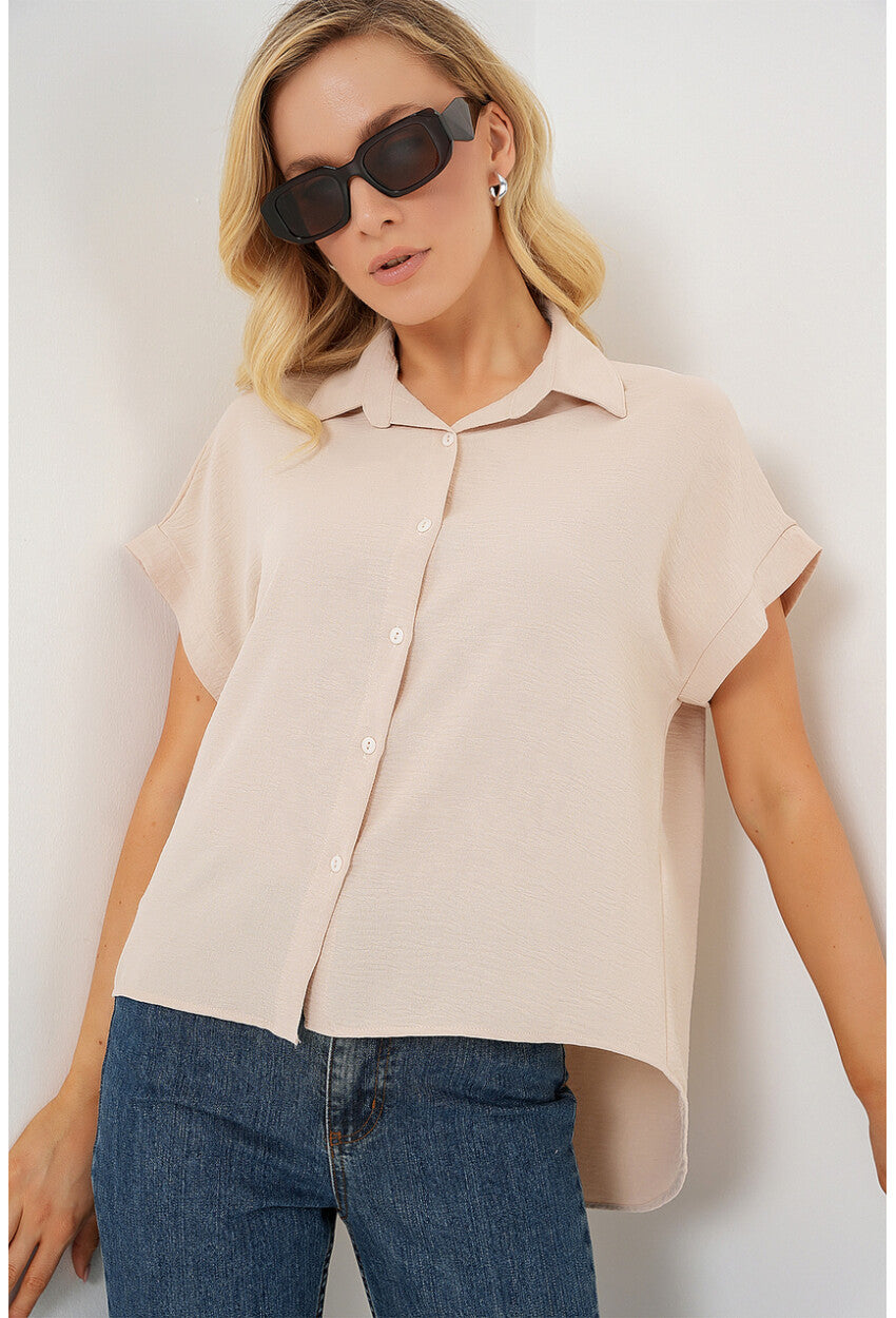 Kadın Oversize Kısa Kol Gömlek 20322