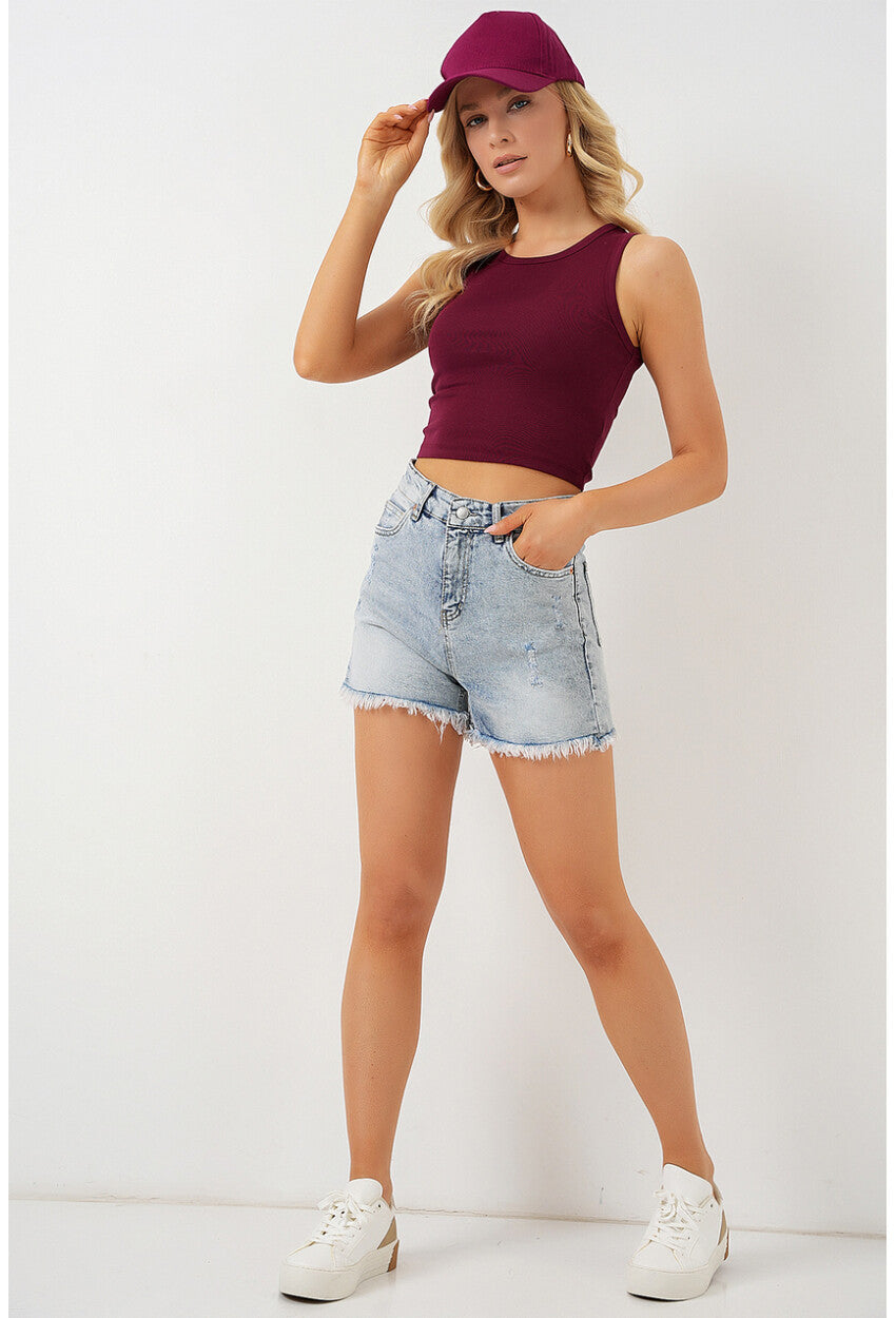 Kadın Püsküllü Kot Şort 5338