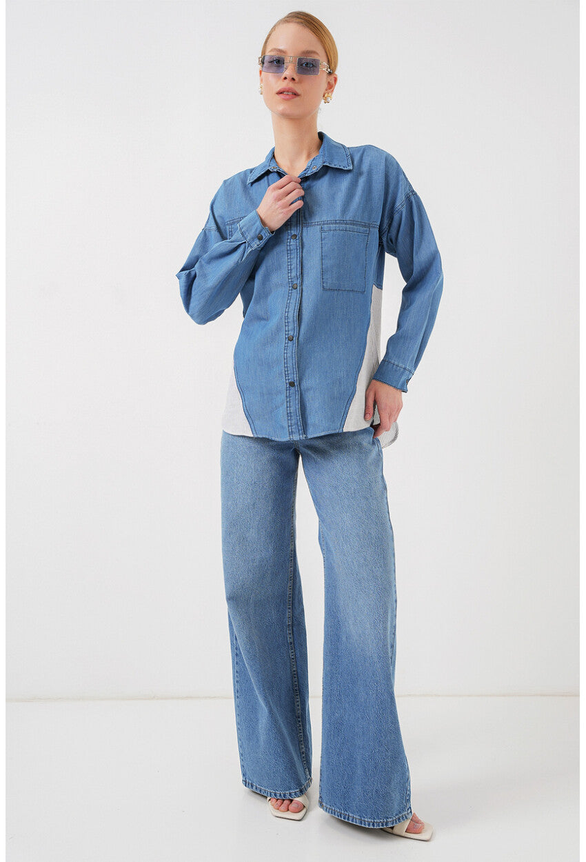 Kadın Sırt Detaylı Kot Gömlek 20305