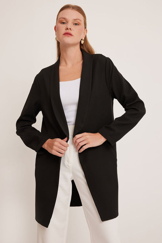 Merterium Kadın Siyah Uzun Blazer Ceket 0705