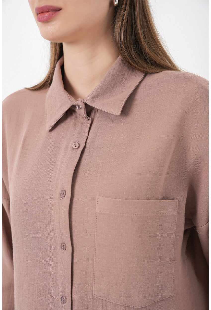 Kadın Tek Cepli Oversize Müslin Gömlek 20353