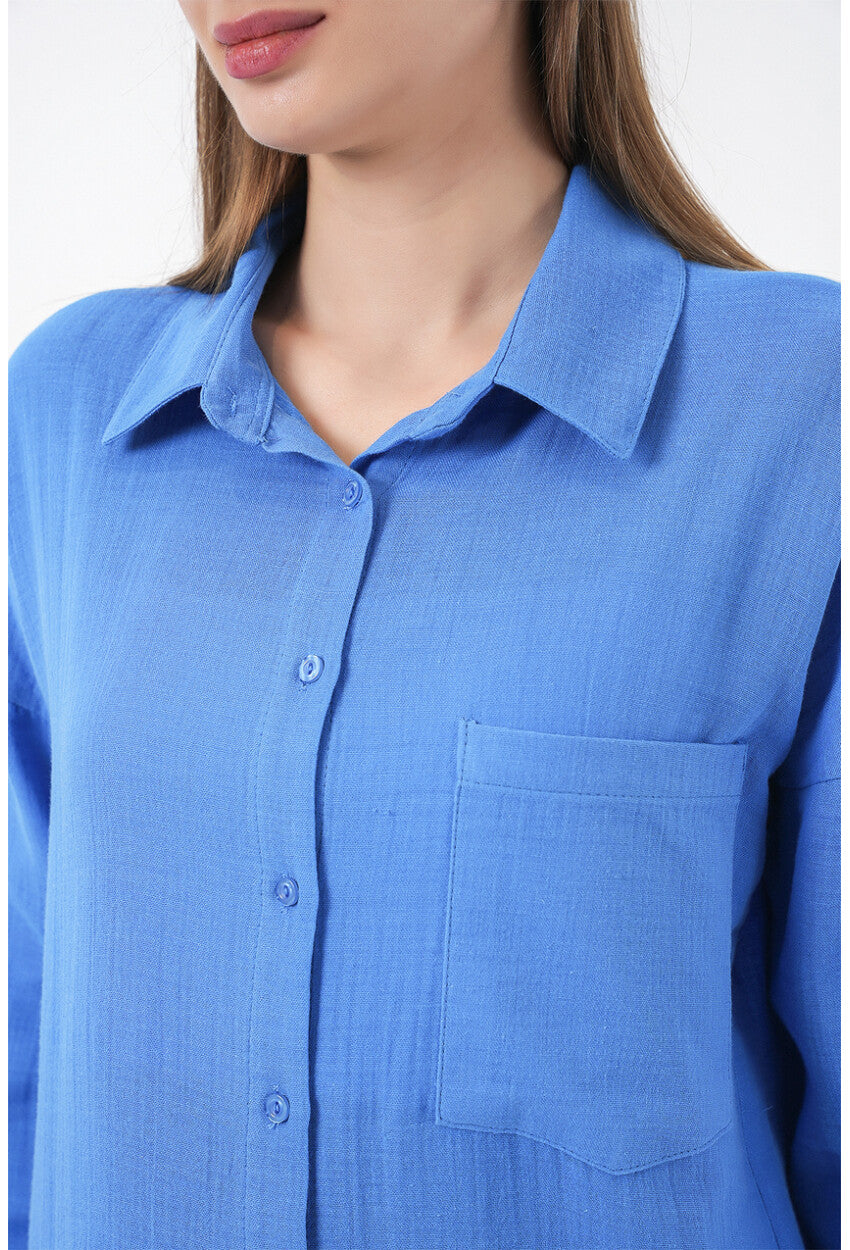 Kadın Tek Cepli Oversize Müslin Gömlek 20353