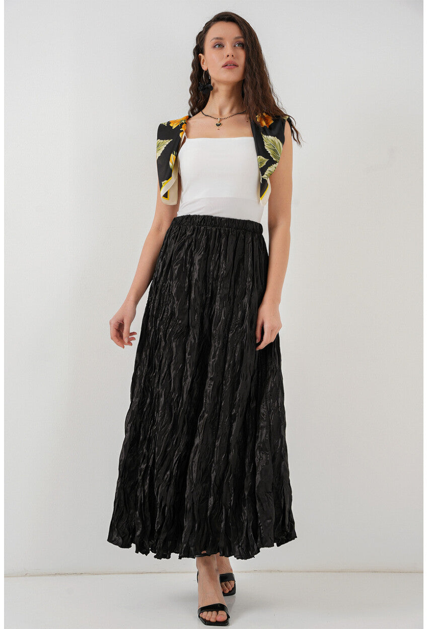 Kadın Uzun Kırışık Etek 8034