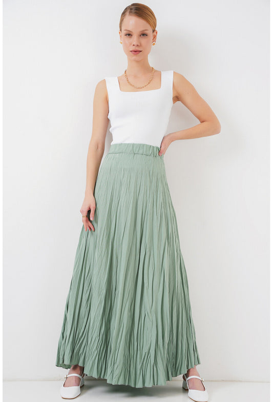 Kadın Uzun Kırışık Etek 8042