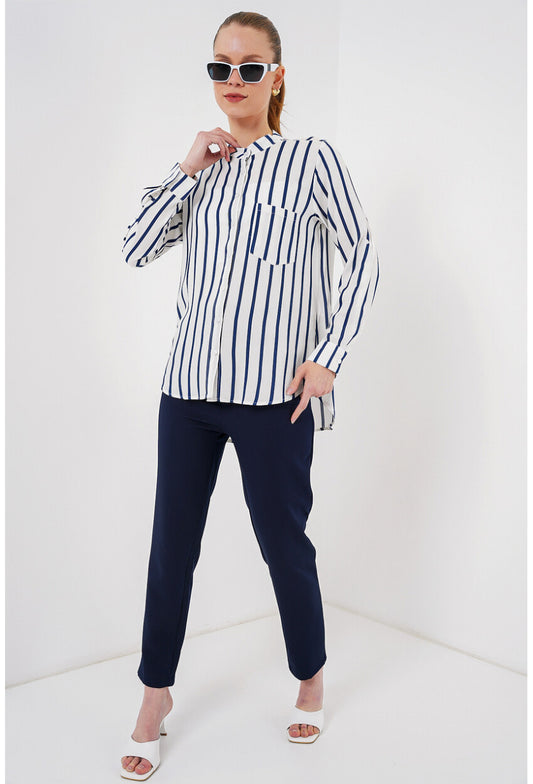 Kadın Uzun Kollu Çizgili Gömlek 20283