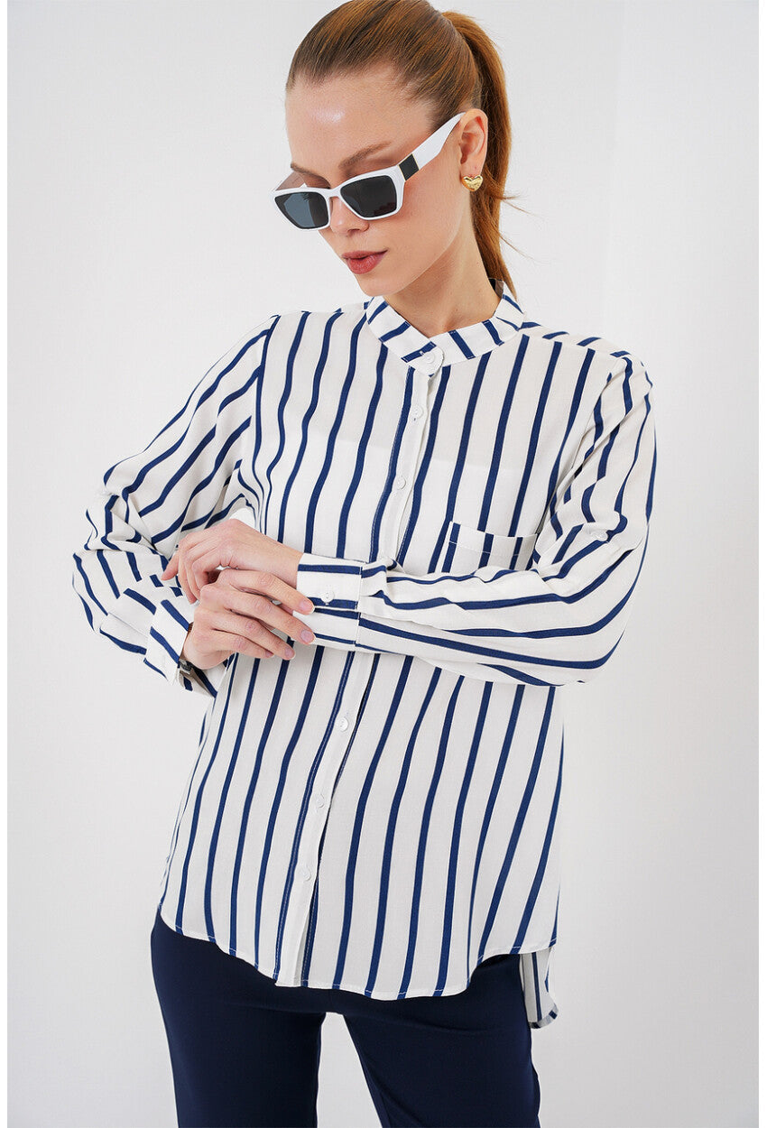 Kadın Uzun Kollu Çizgili Gömlek 20283