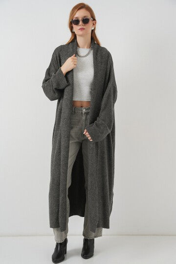 Kadın Uzun Oversize Triko Hırka 15924 - Antrasit