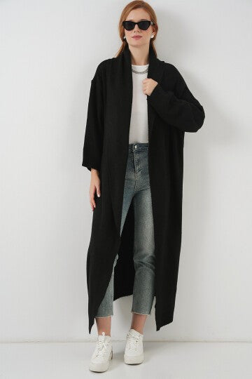 Kadın Uzun Oversize Triko Hırka 15924 - Siyah