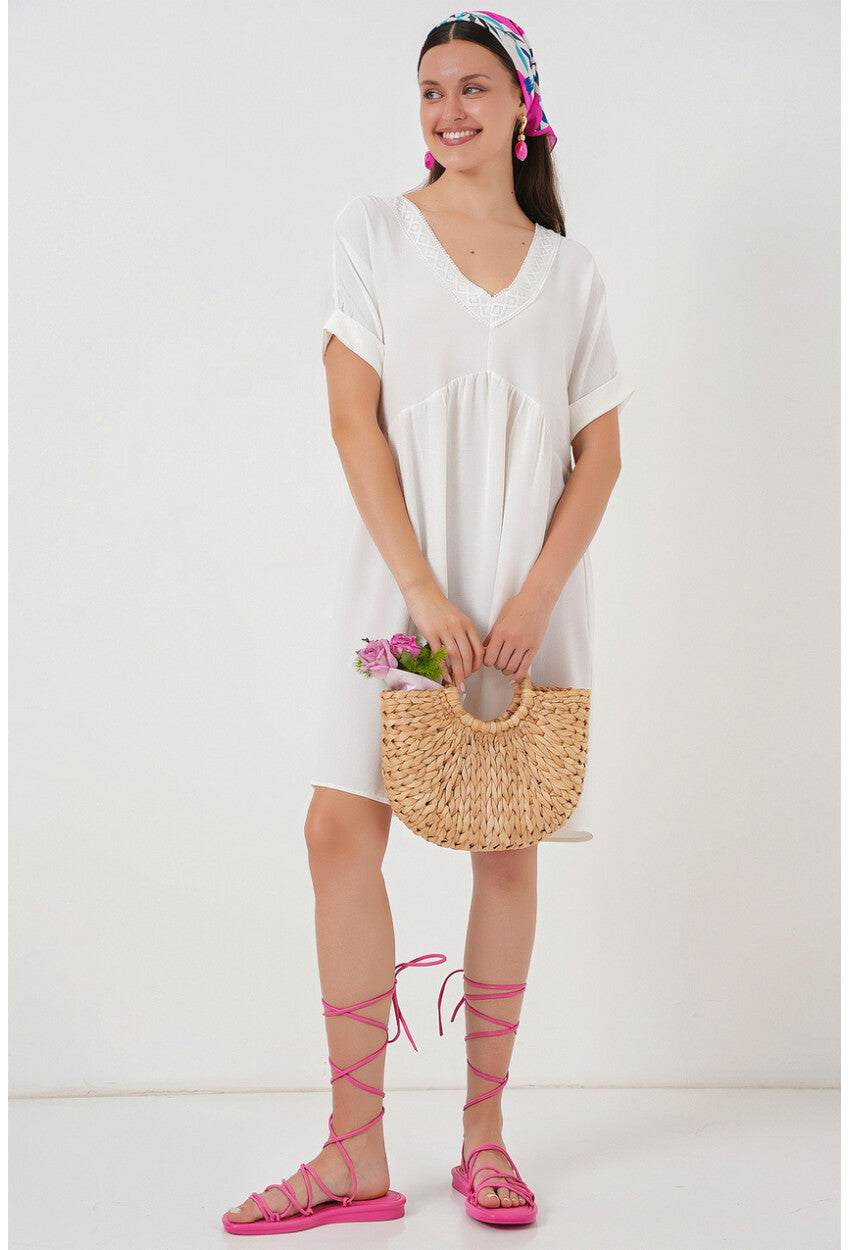 Kadın V Yaka Kısa Kol Elbise 2567