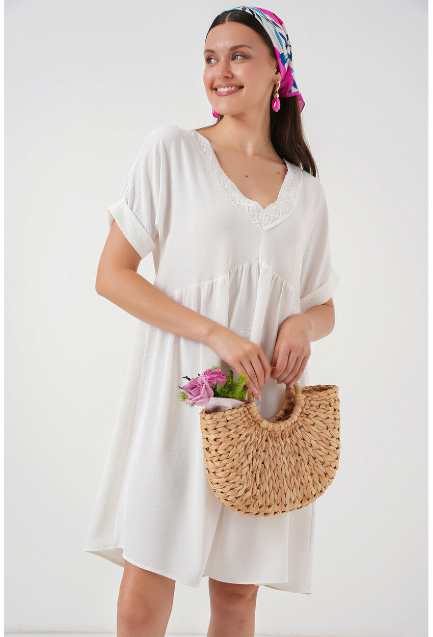 Kadın V Yaka Kısa Kol Elbise 2567