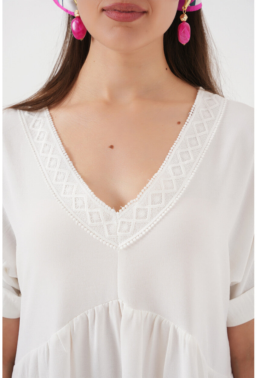 Kadın V Yaka Kısa Kol Elbise 2567