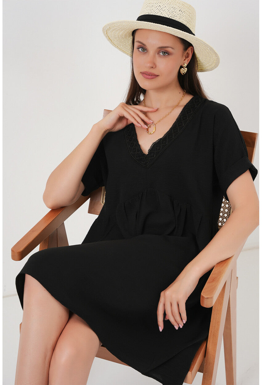 Kadın V Yaka Kısa Kol Elbise 2567