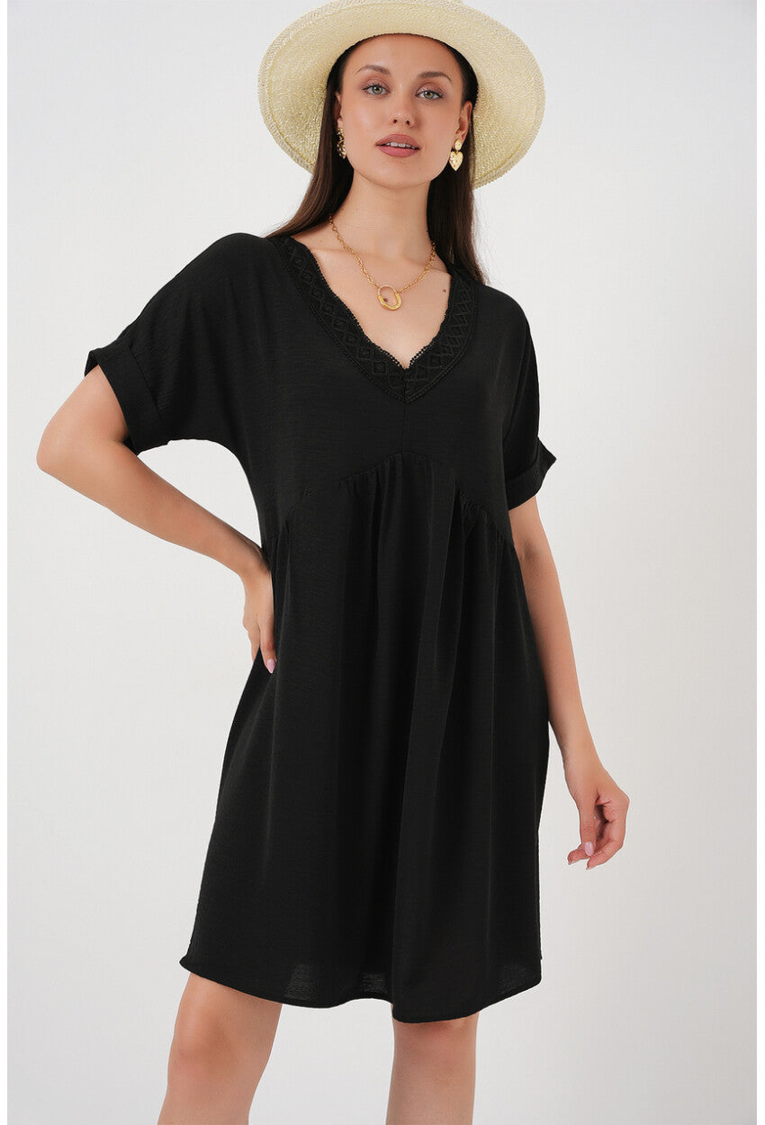Kadın V Yaka Kısa Kol Elbise 2567