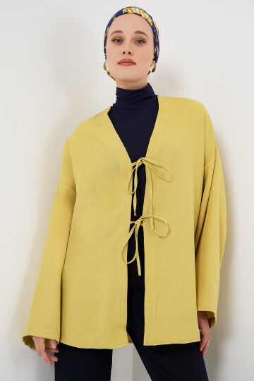 Keten Tesettür Kimono 5968 - Yağ Yeşil