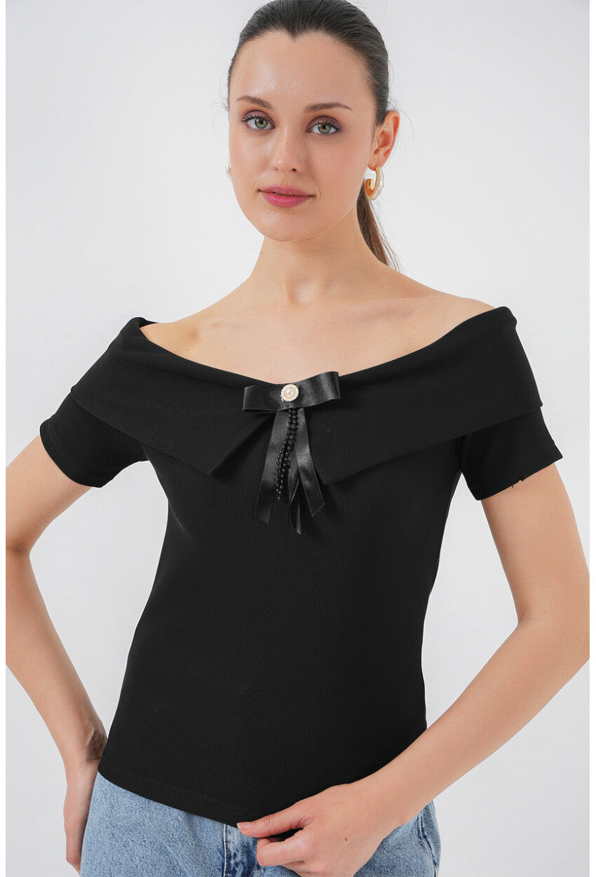 Kurdele Detaylı Örme Bluz 949