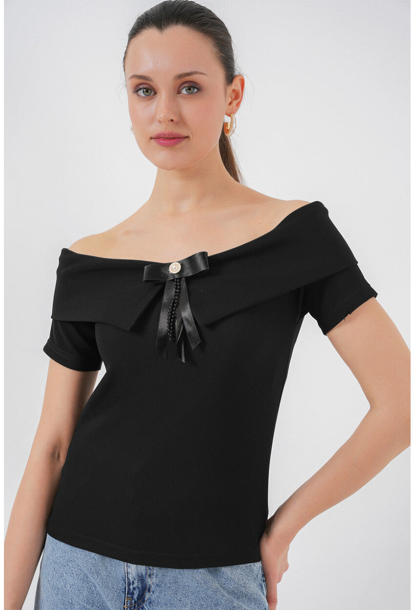 Kurdele Detaylı Örme Bluz 949