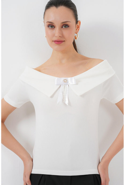 Kurdele Detaylı Örme Bluz 949