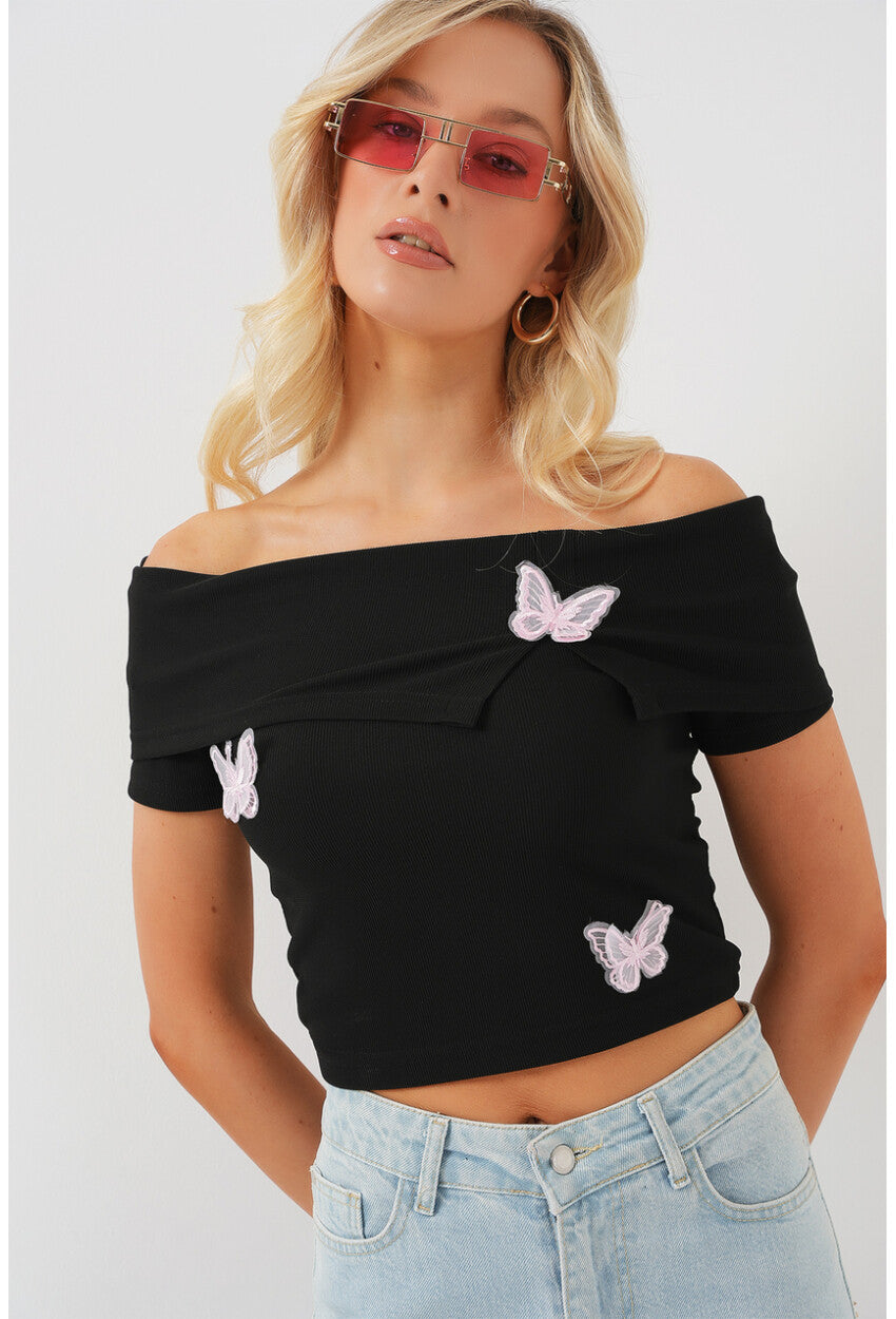 Madonna Yaka Kelebek Detaylı Bluz 957