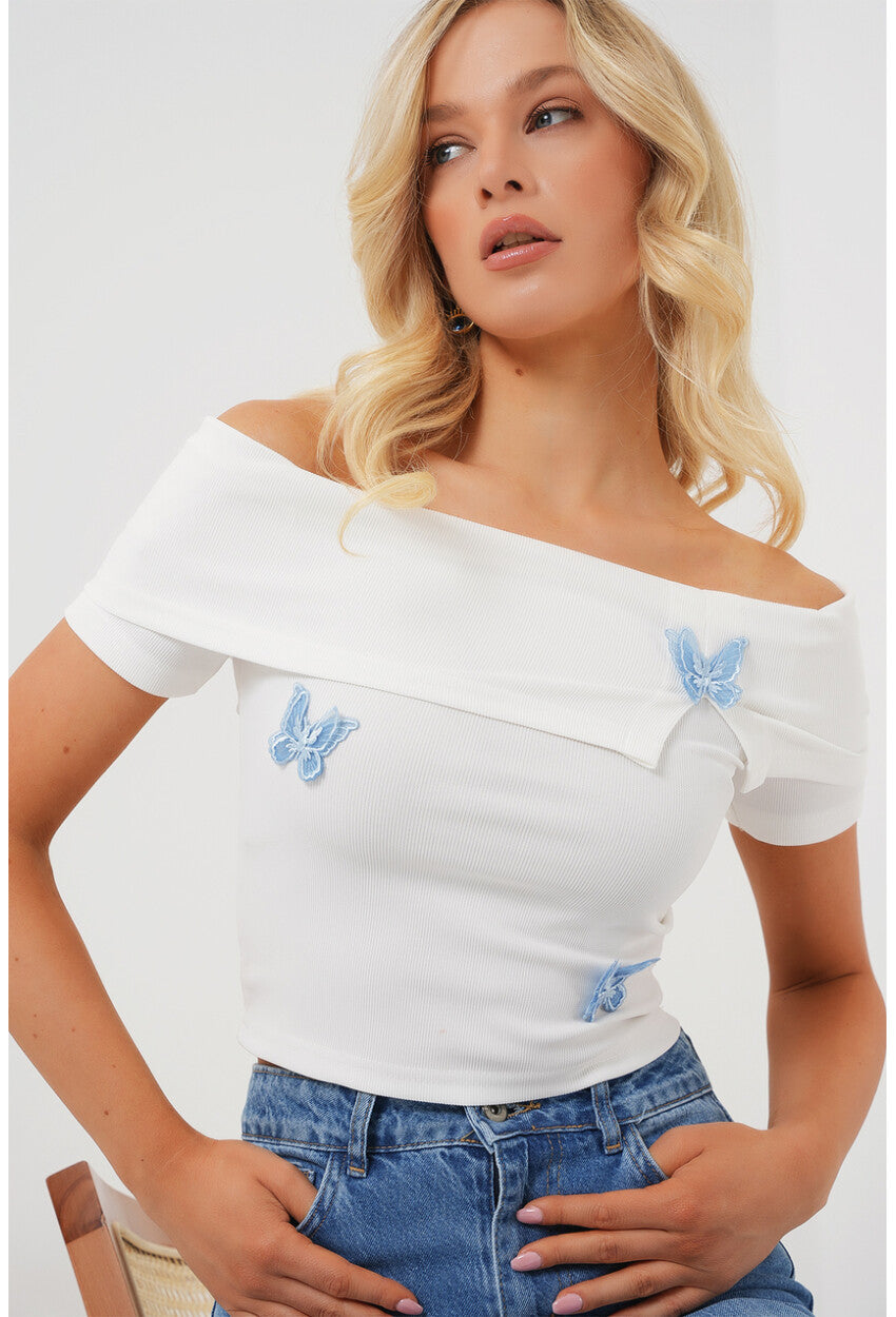 Madonna Yaka Kelebek Detaylı Bluz 957