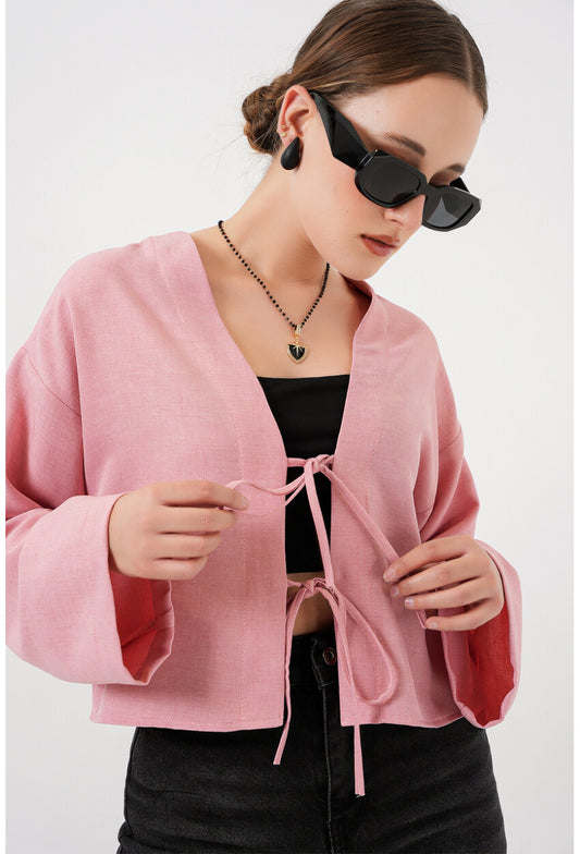 Önü Bağlamalı Keten Kimono 960