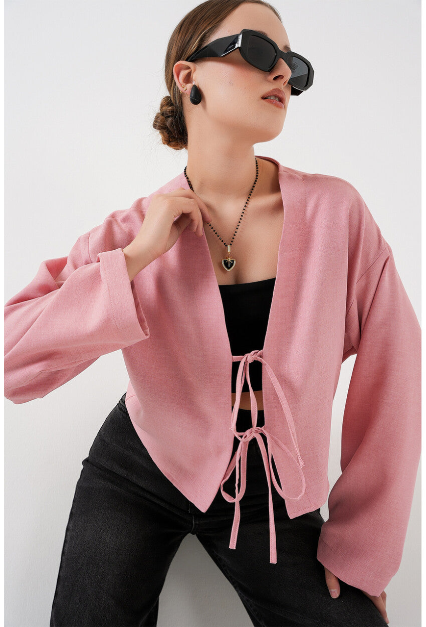 Önü Bağlamalı Keten Kimono 960