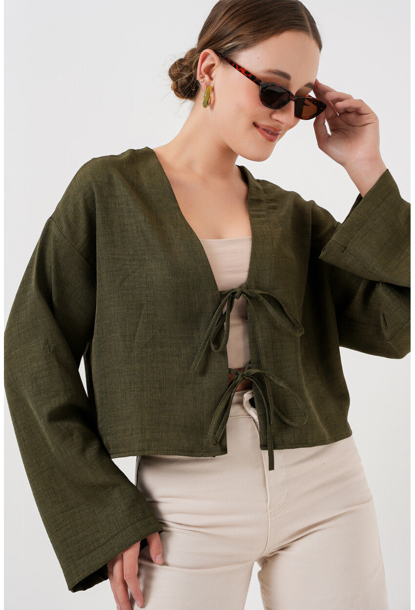 Önü Bağlamalı Keten Kimono 960