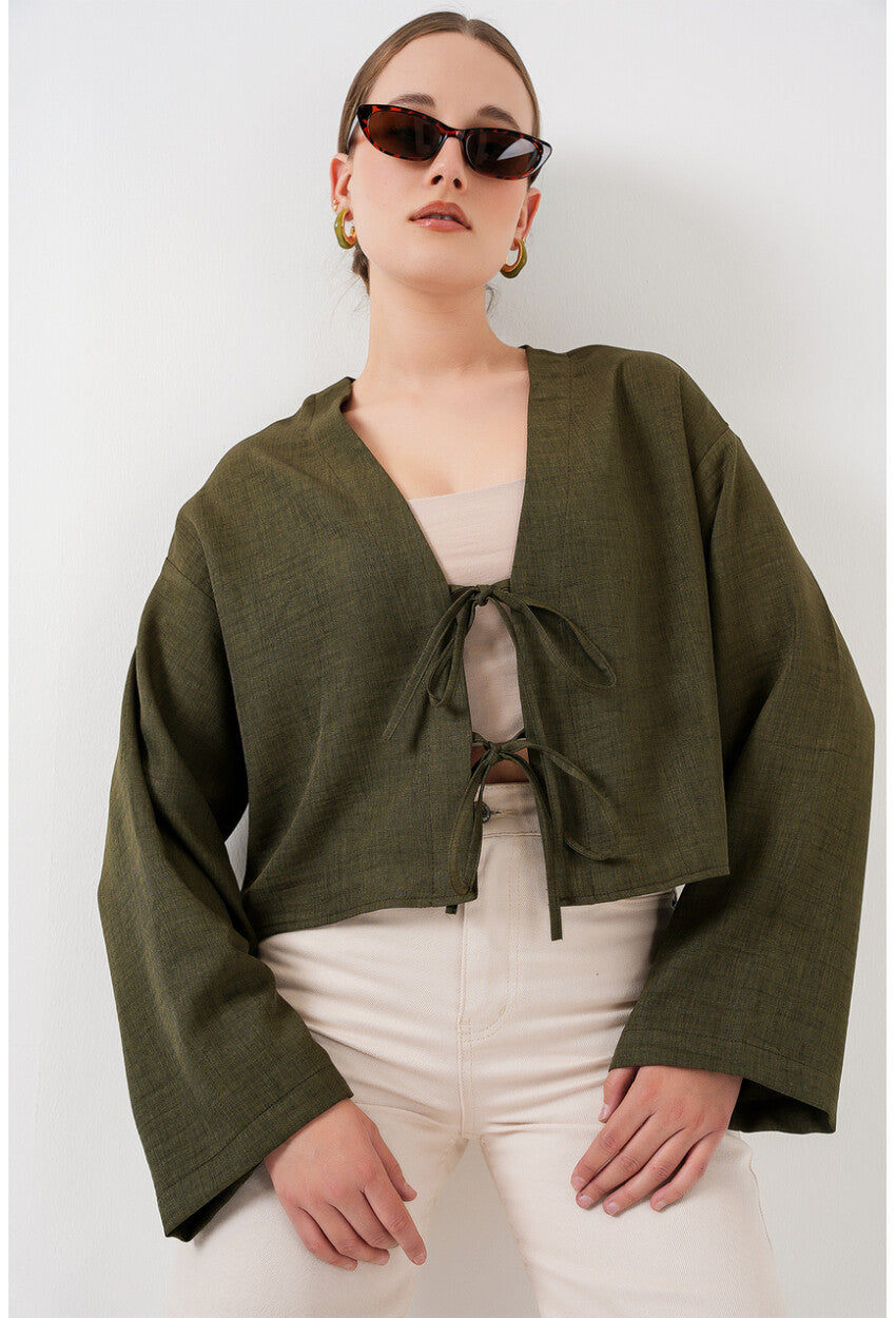 Önü Bağlamalı Keten Kimono 960