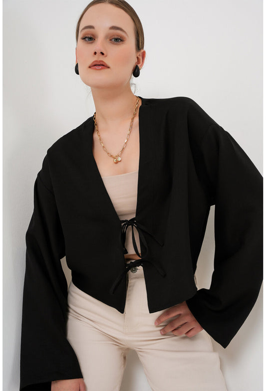 Önü Bağlamalı Keten Kimono 960