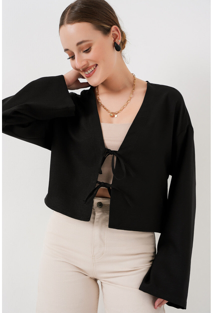 Önü Bağlamalı Keten Kimono 960