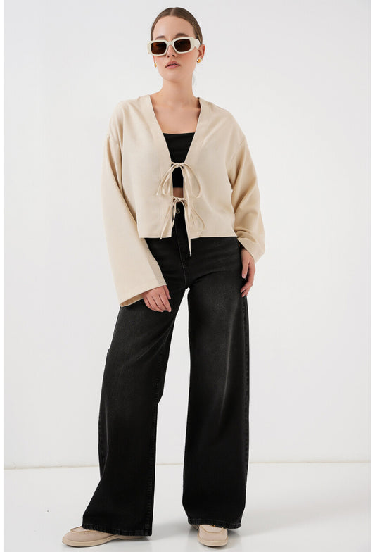 Önü Bağlamalı Keten Kimono 960