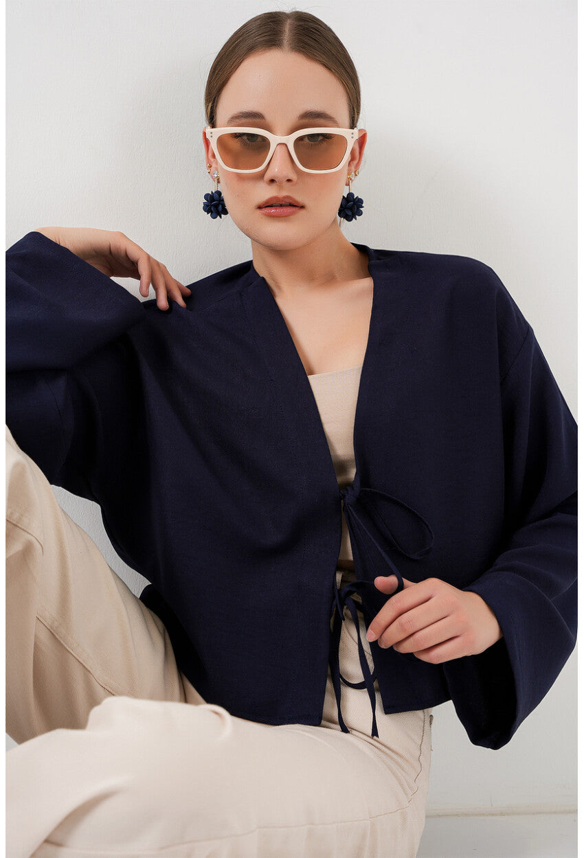 Önü Bağlamalı Keten Kimono 960